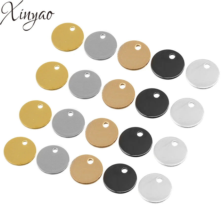

XINYAO 20Pcs/lot Gold Black Color Round Pendant 8mm Diameter Copper Stamping Blank Tag Pendants For Necklace Jewelry Making