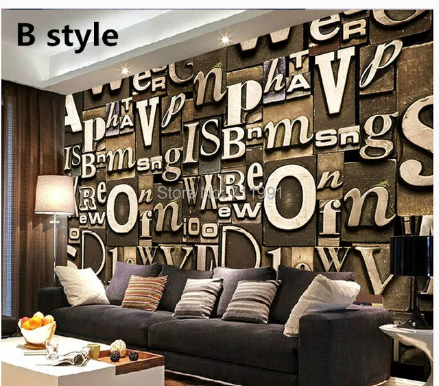 Personnalisé 3d stéréoscopique papier peint art lettres rétro peintures murales de papier peint pour salon chambre.jpg 640x640.jpg Peinture et papier peint pour chambre