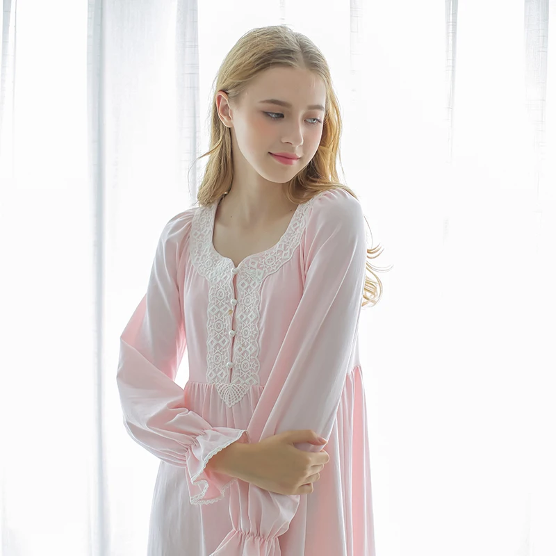 Cotton Nightgown Women Long Sleep Lounge Pink White Nightwear Sleepwear Sweet Home dress Robe