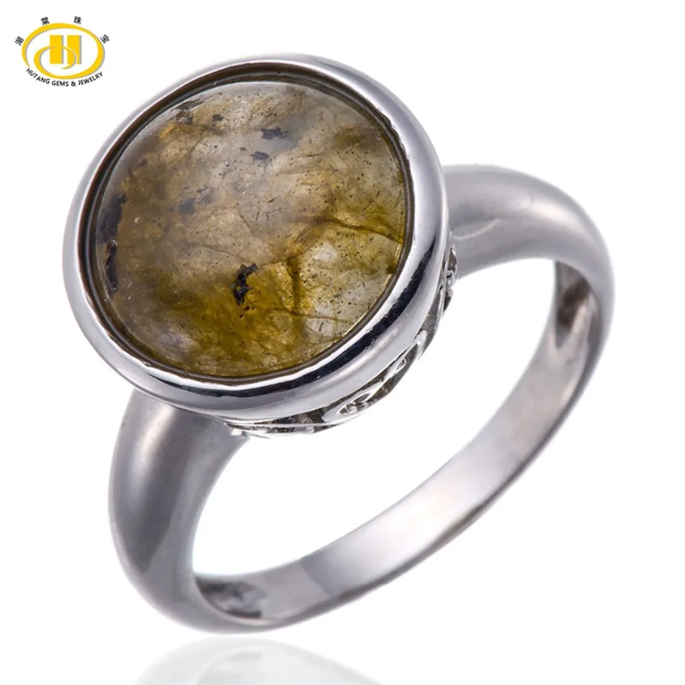 

Hutang Natural Labradorite Round Solid Pure 925 Sterling Silver Ring Fine Jewelry New Fine Jewelry Wholesale