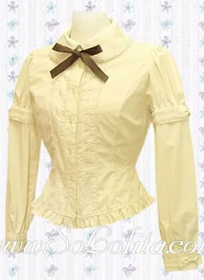 Лолита одежда с длинным рукавом с бантом хлопковая блуза - Цвет: Цвет: желтый