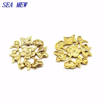 

SEA MEW 200PCS 15mm Hollow Out Copper Flowers Charm 6 Colors Plated Filigree Wraps Connectors Setting DIY Jewelry Findings