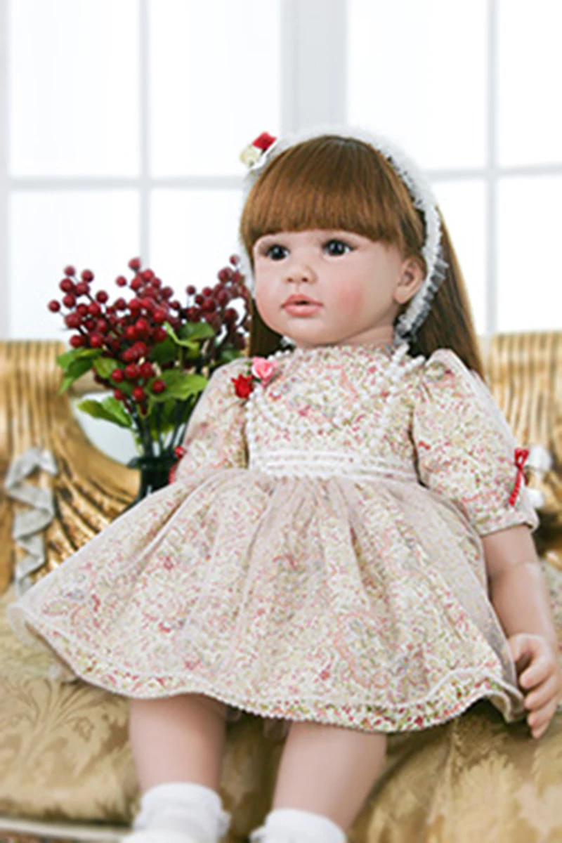 Pursue 24/60 cm Silicone Reborn Babies Brown Long Hair With Hairpin Beautiful Floral skirt Like Life Real Girl Cloth Body Soft Pursue 24/60 cm Silicone Reborn Babies Brown Long Hair With Hairpin Beautiful Floral skirt Like Life Real Girl Cloth Body Soft