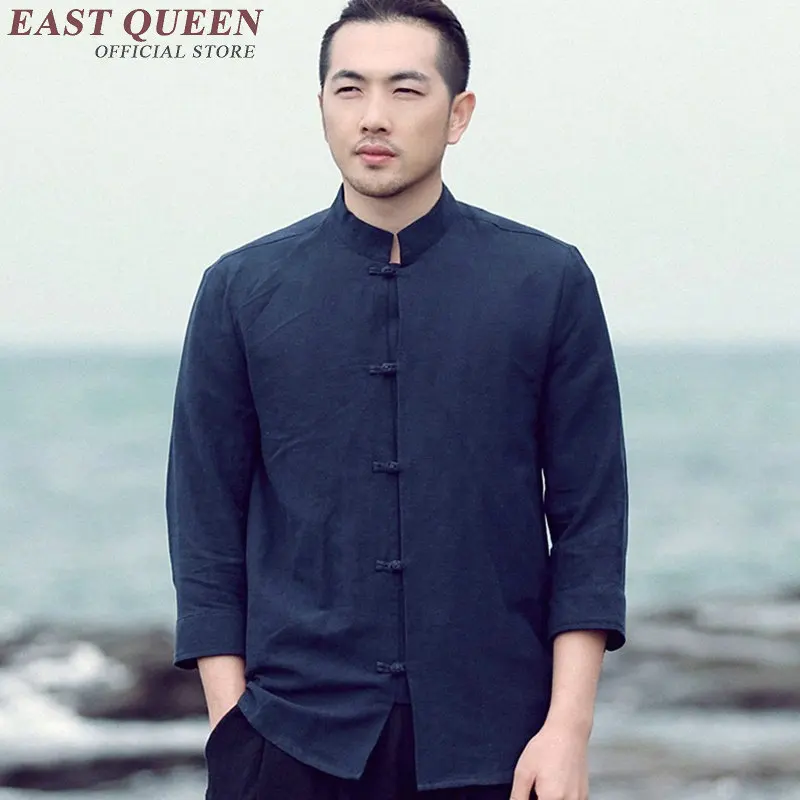 traditional chinese clothing for men t shirt round neck Chinese Style Shirts middle-length sleeves KK491 S