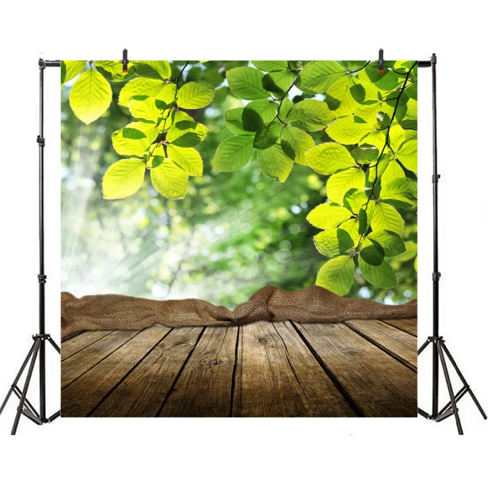Laeacco Wooden Boards Sunshine Leaves Gunny Bag Sack Photography Backgrounds Customized Photographic Backdrops For Photo Studio