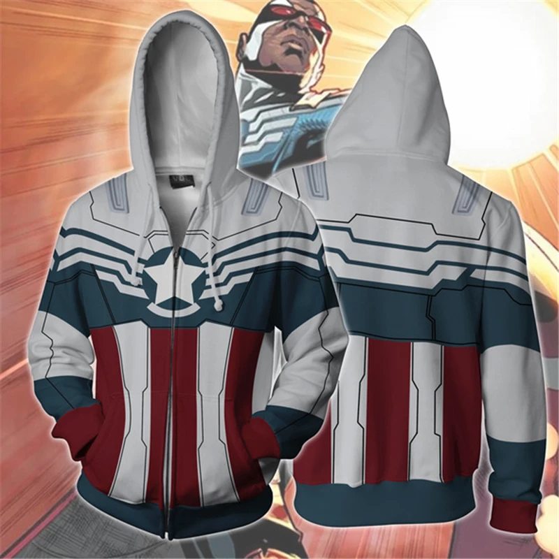 

Captain America Sweatshirts Cosplay Sam Wilson Falcon Costumes Autumn men women 3D Printing fashion zipper Hooded sweater