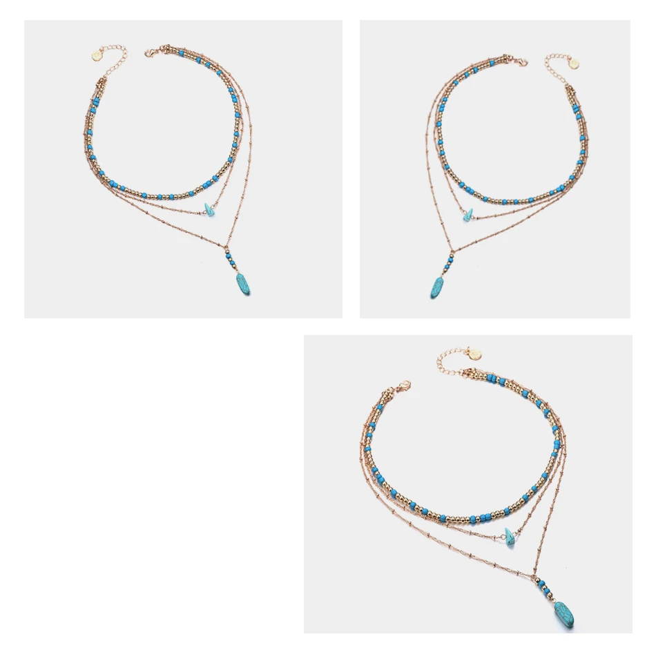 Necklace For Women Popular Wood & Blue Stone Beads Chain Layering Necklace Fashion Jewelry 2018 For Girl NL15850