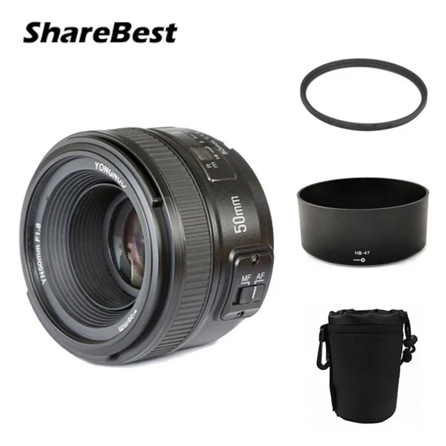 

YONGNUO YN 50mm YN50mm f/1.8 AF MF Lens + Lens Hood + UV Filter + Lens Case Set Auto Focus for Nikon Camera AS AF-S 50mm 1.8G