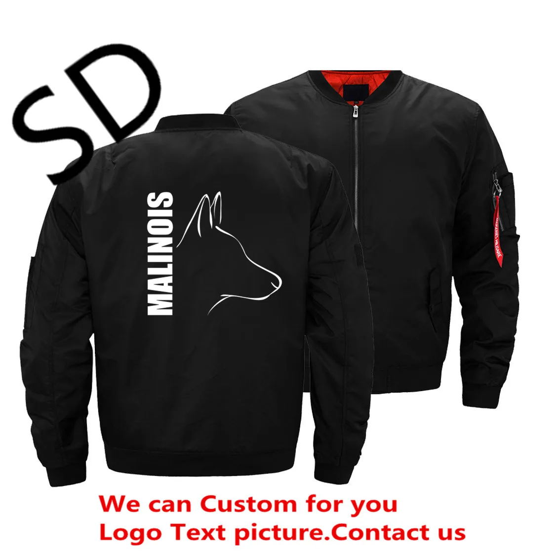 

Men's Bomber Jackets Silly Dog Belgian Malinois Collar Jacket Air Force One Pilot Jacket Zipper Coats Outwear Plus Size