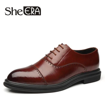 

She ERA Brand Men Shoes Pointed Toe Dress Wedding Shoes Split Leather Male Formal Flats Fashion Men Brogue Shoes