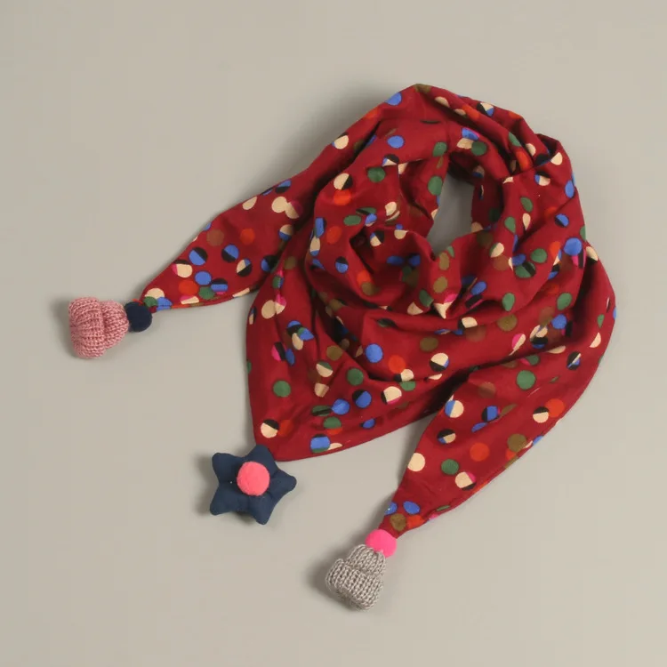 Осень-зима Детские хлопковые Треугольники шарф для девочек, для мальчиков; Теплые Симпатичные; шарф для малышей; модный шарф воротник детская шаль нагрудник - Цвет: Colored dot wine red