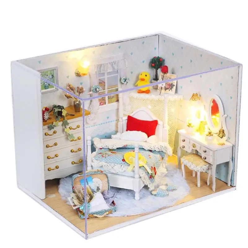 DIY собирать Деревянные Кукольный домик набор игрушек миниатюрная мебель для кукольного дома кукольный дом С Пылезащитным покрытием ручной работы для рождественских подарков - Цвет: 1