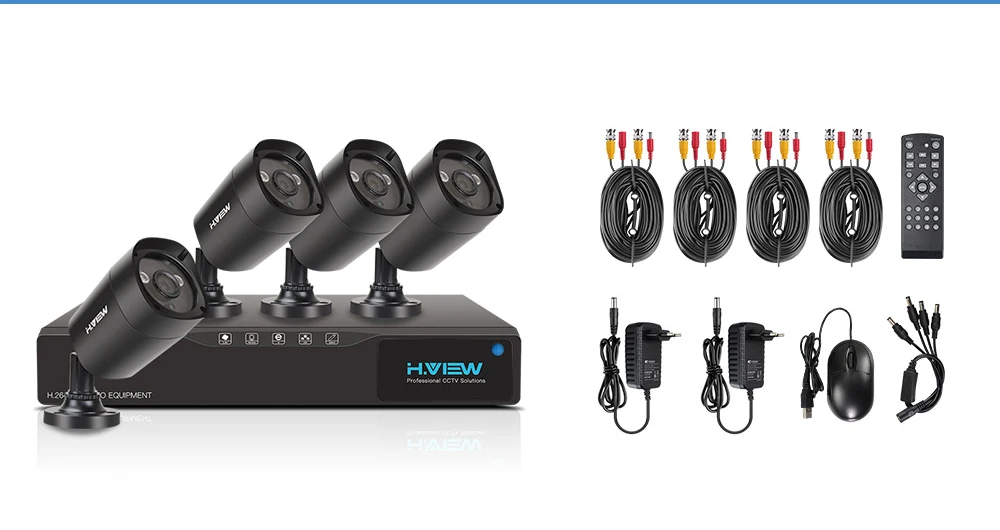 H.View CCTV System 4.0 MP Video Surveillance Kit CCTV Outdoor 4CH DVR CCTV Camera Set  Home Security Wireless Cameras (2)