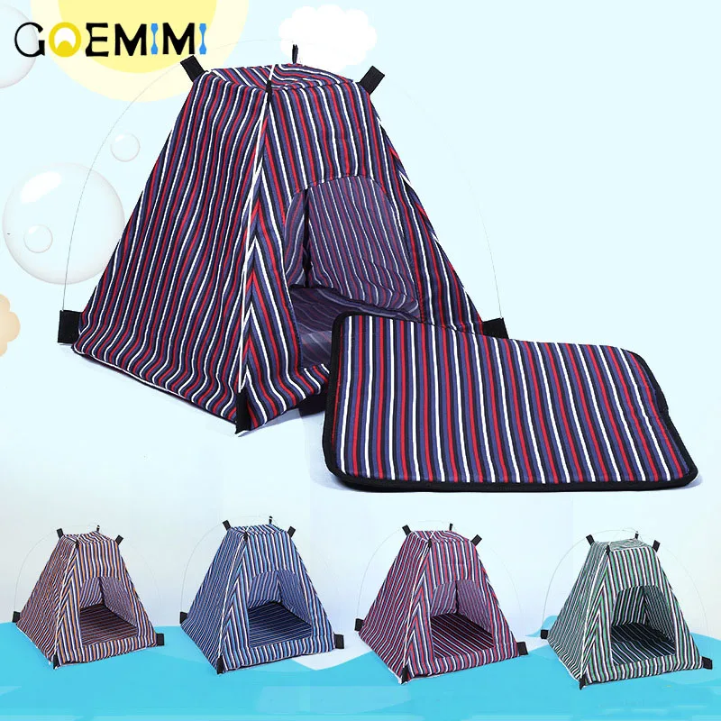 

New Arrival Four Seasons Fabric Dog house Striped Puppy Bed for Small Dog High Quality Cute Cat House Pet Products