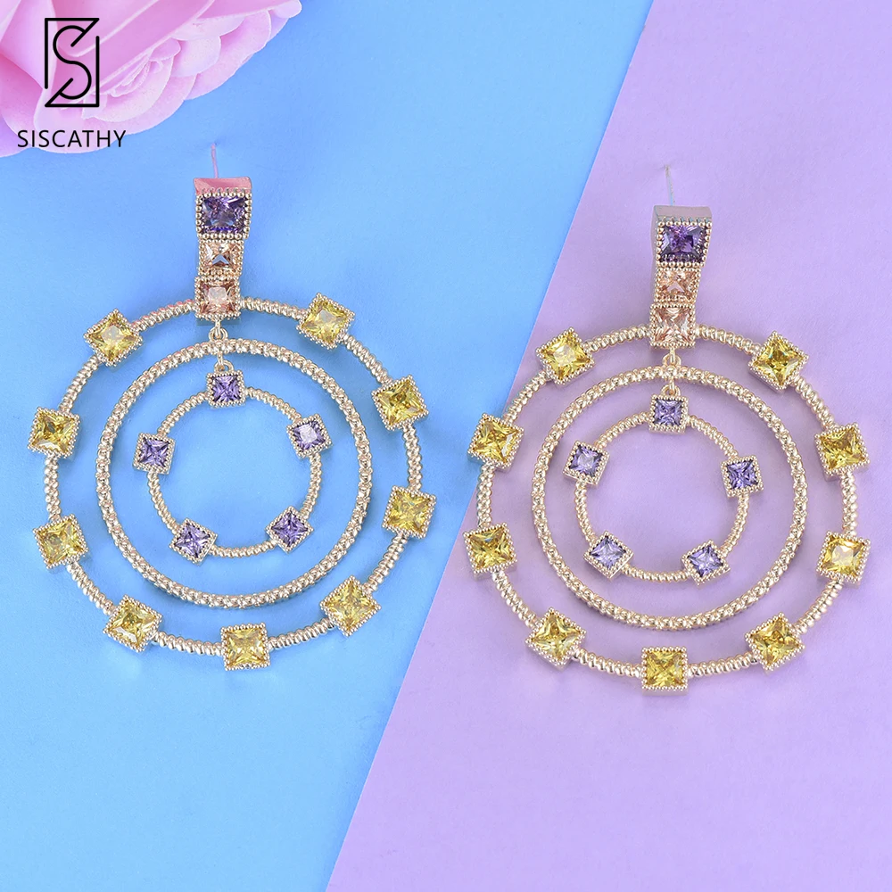 

Siscathy Trendy Women Geometric Big Dangle Statement Earrings Cubic Zirconia Inlaid Nigerian Drop Earrings pendientes mujer moda