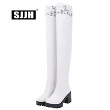 SJJH/женские высокие сапоги для верховой езды, с круглым носком, на молнии, с вышивкой, выше колена модная Милая повседневная обувь большой размер, Q436