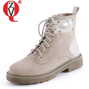 

ZVQ woman soes 2019 winter new fashion round toe cow suede cross-tied ankle boots outside low heels platform shoes drop shipping
