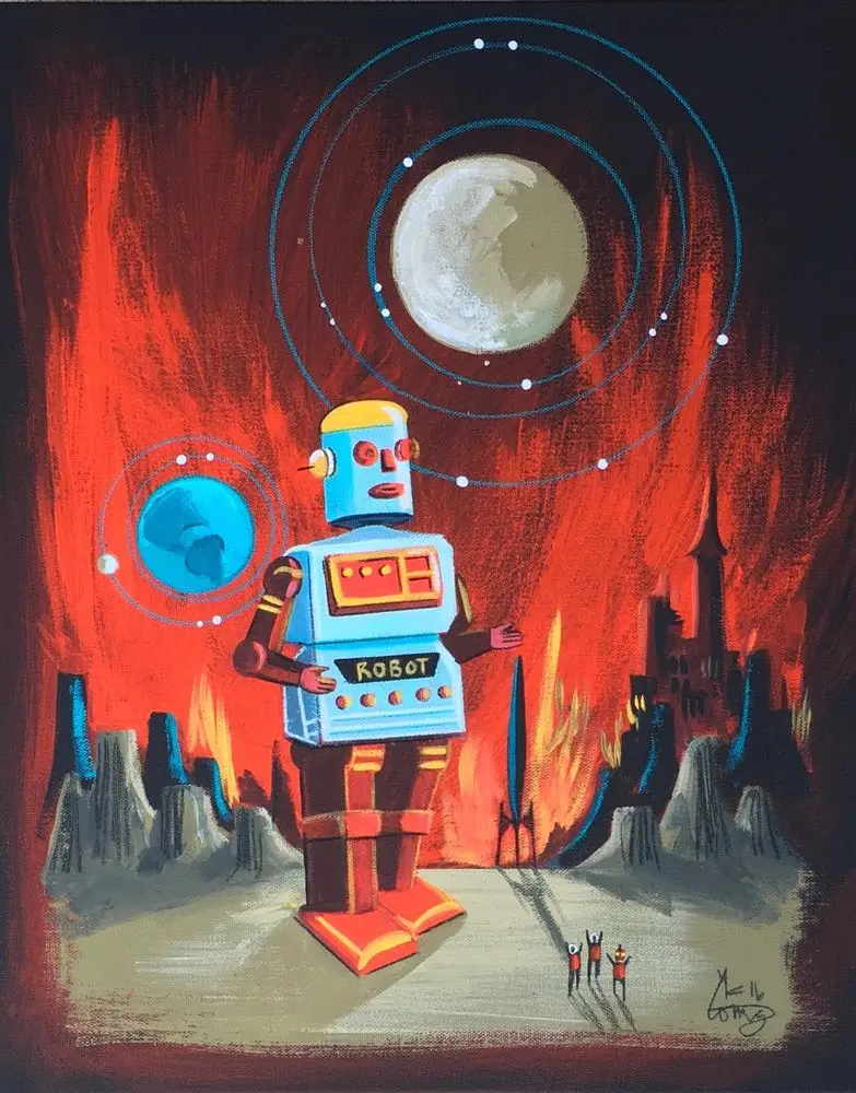 Винтаж Запретная планета робот с красавицей Sci-FI научная фантастика Классический Холст плакат на стену «сделай сам» Наклейка Декор домашнего бара подарок