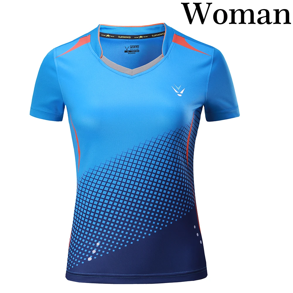 Быстросохнущий бадминтон с бесплатной печатью, Спортивная рубашка, теннисная рубашка для мужчин/женщин, теннисные майки, настольная теннисная футболка 3860AB - Цвет: Woman 1 shirt