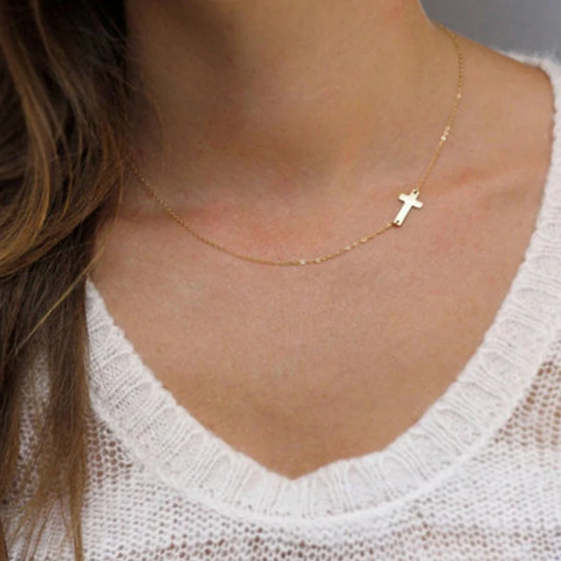 

New Fashion cross Pendant Necklace Women gold necklace Holiday Beach Statement Jewelry Wholesale Short Chain for Women