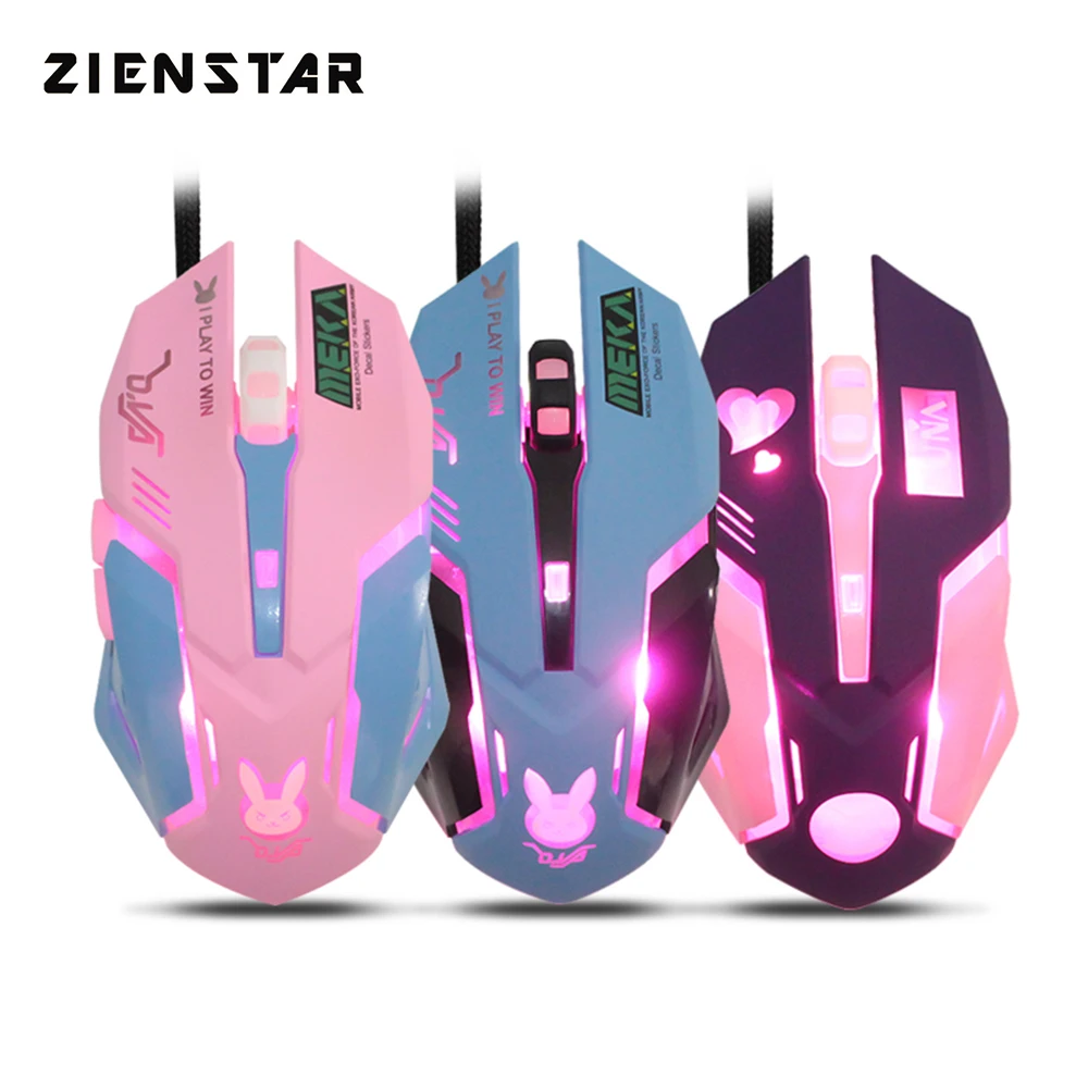 Проводная usb мышь Zienstar с 7 видов цветов подсветкой 3200DPI желтый розовый фиолетовый