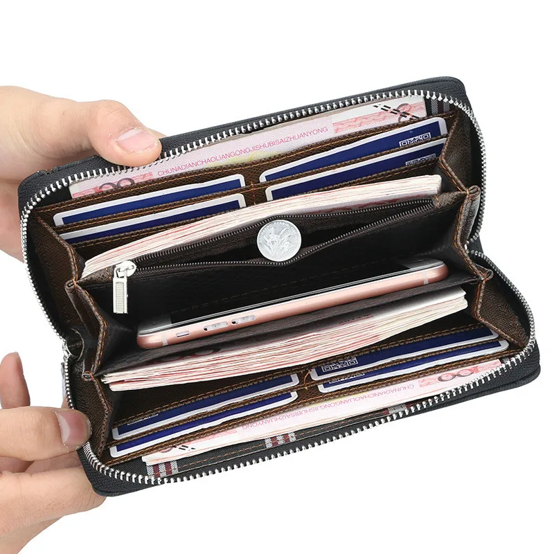 

High Quality Designer Men High Capacity Long Wallet Card Holder Pu Leather Coin Purses Male Clutch Bag Money Zipper Pocket