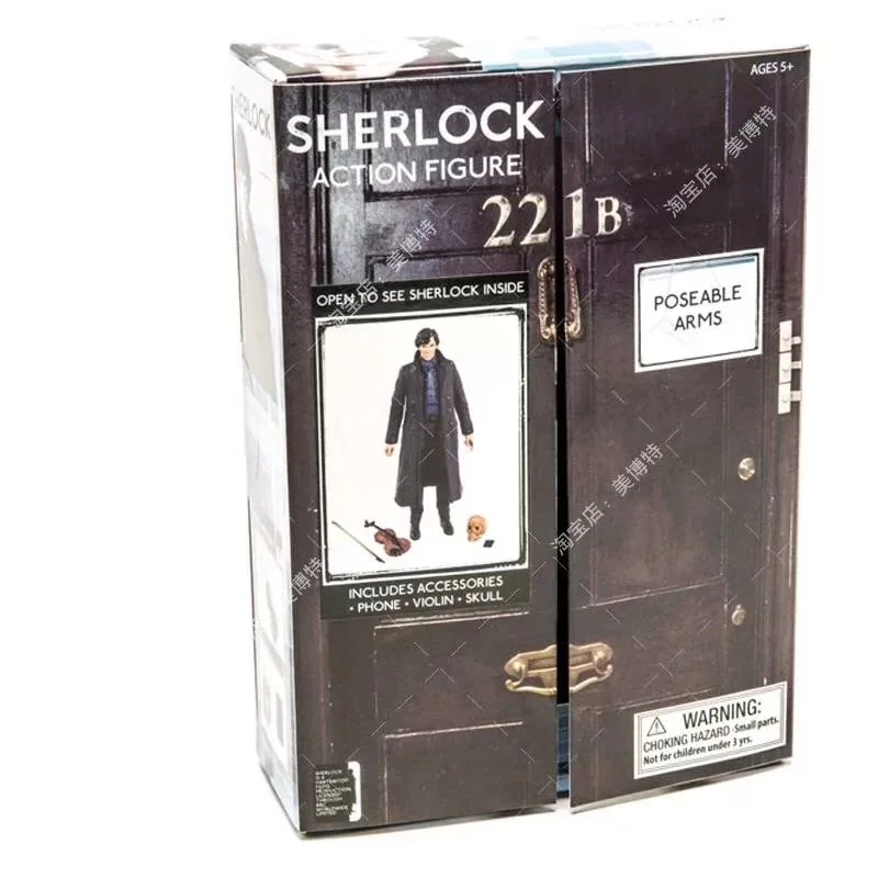New Poseable Arms 221B Detective Sherlock Holmes Benedict Cumberbatch with Phone Violin Skull 13cm Action Figure Figurine Toys