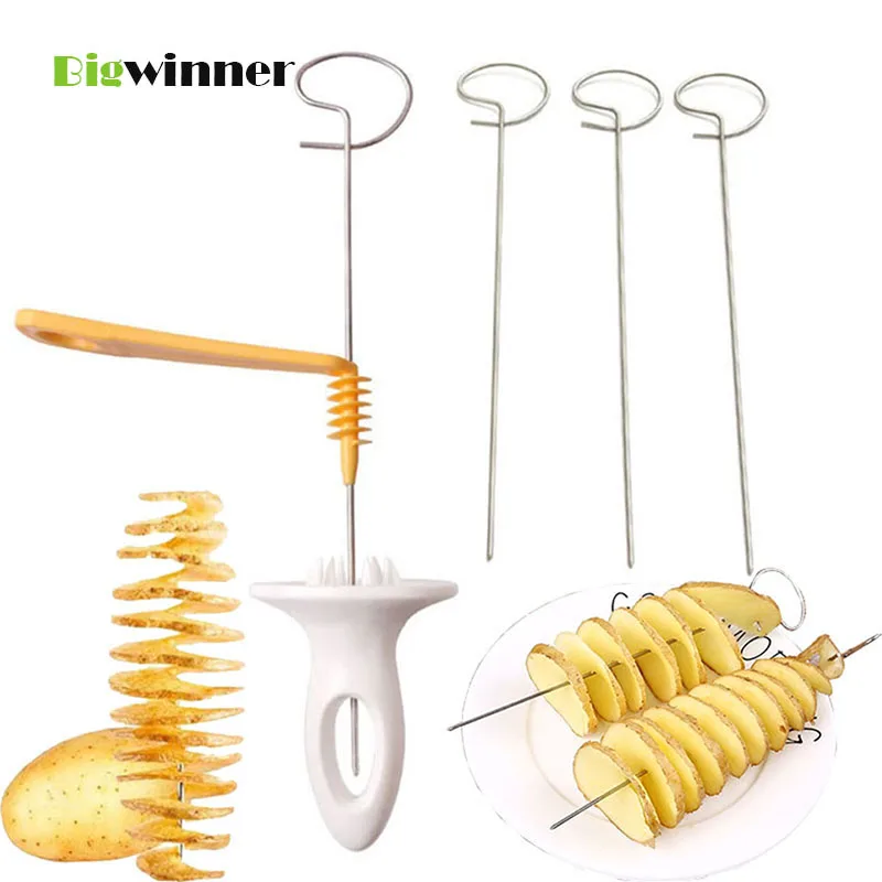 

Bigwinner 3 String Rotate Potato Slicer Stainless Steel+Plastic Twisted Potato Slice Cutter Manual Spiral Potato Vegetable Tools