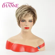 Ханне микс коричневый и блонд Высокая температура Синтетические волосы парики ручной работы Топ парик жаростойкий афроамериканский короткий парик