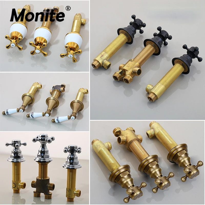 

Monite Antique Golden Water Control Valve Bathroom 3 pieces Bidet Faucet Control Mixer Valve Tap Handle Bathroom Accessaries
