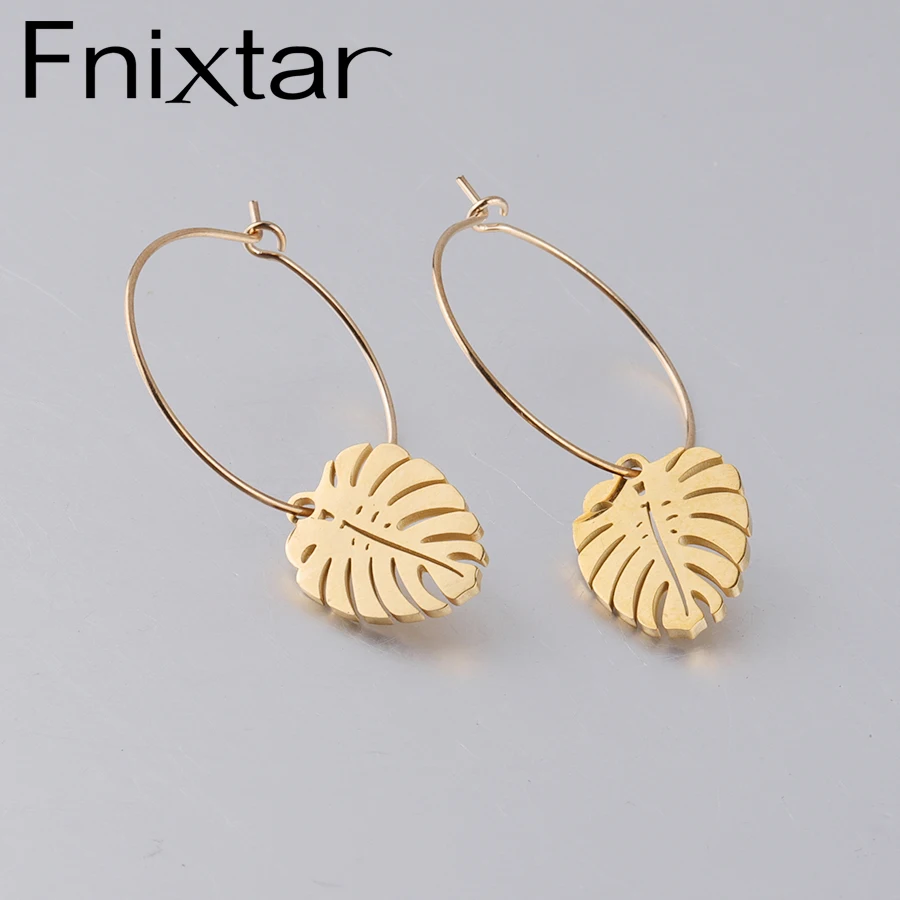 

Fnixtar Mirror Polished Stainless Steel Palm Tree Leaf Charm Earring for Women Summer Beach Earrings Wholesale 5pairs/lot