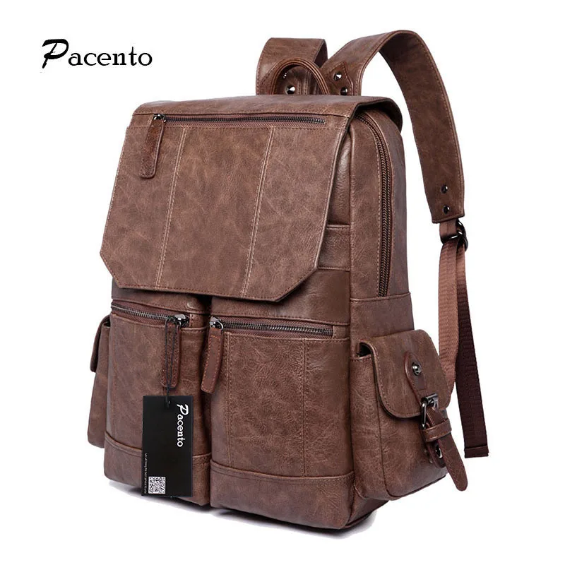 ФОТО HOT! 2017 Famous Brand Men 's Backpacks Teenage Boy School Man Laptop Leather Bag Male Vintage Large Capacity Sac A Dos