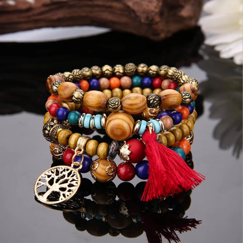 

Charm Bracelets for Women Men Multilayer Wooden Beads Wristband Bracelets & Bangles Pulseira Boho Jewelry