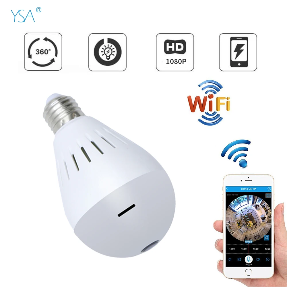 

YSA 2MP 960P Bulb Light Wireless IP Camera Panoramic Wi-Fi Lamp FishEye WIFI Camera 360 Degree Mini CCTV Home Security VR Camara