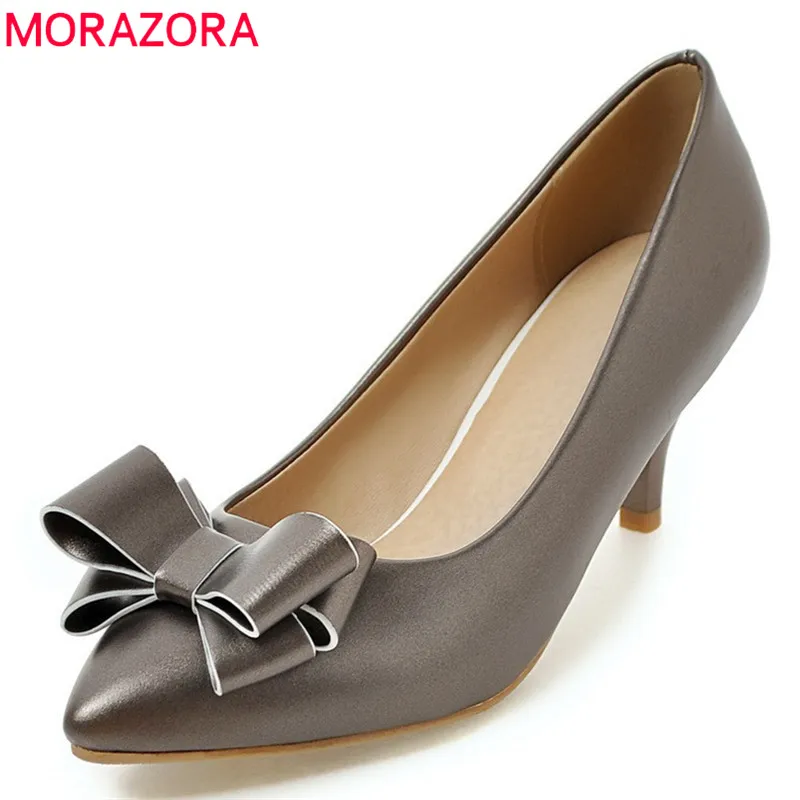 

MORAZORA 2020 new arrival pumps women shoes sweet bowknot shallow wedding shoes pointed toe ladies shoes thin heels shoes woman