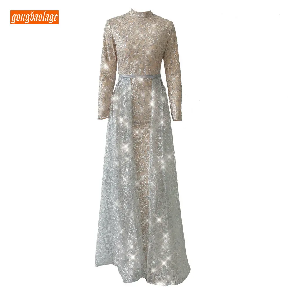 Formal Champagne Arabic Women Evening Dresses Long 2019 New top quality Muslim Evening Gowns High-Neck Full Sleeve Pageant Dress Formal Champagne Arabic Women Evening Dresses Long 2019 New top quality Muslim Evening Gowns High-Neck Full Sleeve Pageant Dress