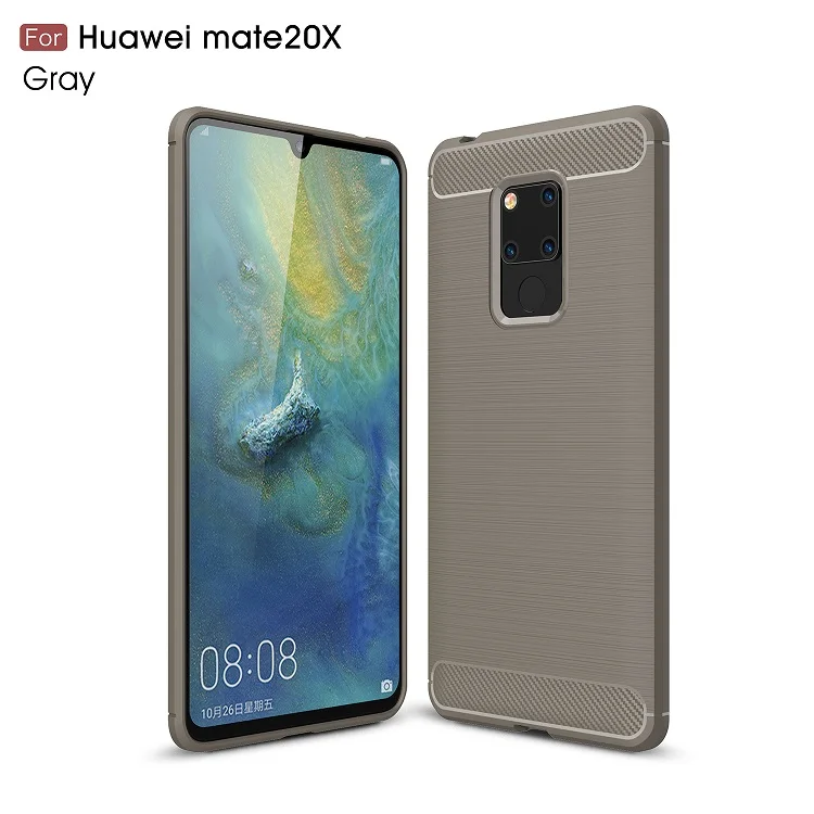 Для huawei mate 20 X чехол mate 20X чехол прочная Броня мягкая резина, силикон, чехол для huawei mate 20 X чехол из углеродного волокна - Цвет: gray