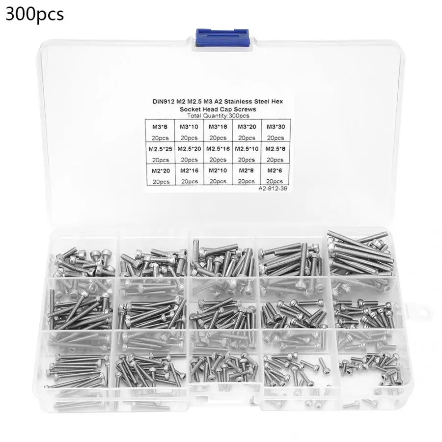 

Screws 300pcs M2 M2.5 M3 Hex Socket Stainless Steel SS304 Cap Screw Bolt Assortment Set Screw Nut