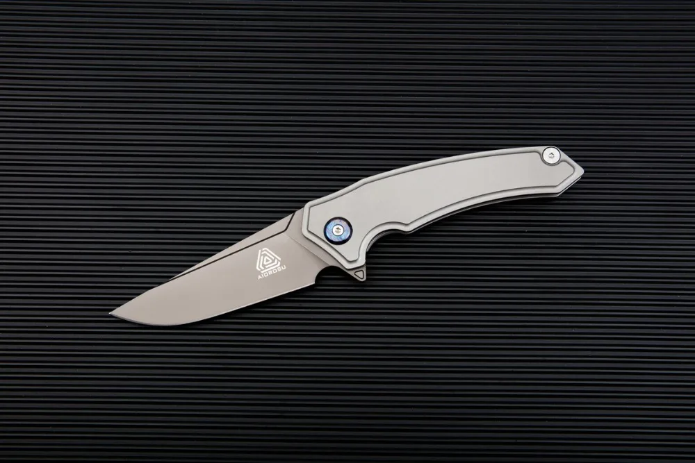 Складной нож AIOROS Heng карманный 14C28N серое лезвие с титановым покрытием ручки Timascus