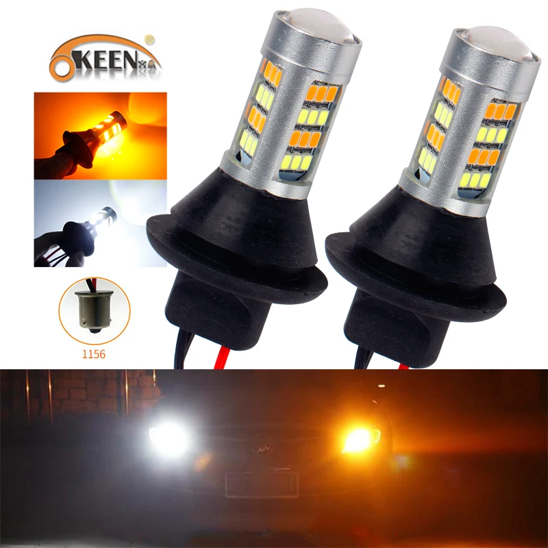 

OKEEN 2pcs Super Bright 12V 1156 BA15S LED Turn Signal Light Dual Color 42 SMD Car Light Bulbs White Yellow Reverse Brake Lamps