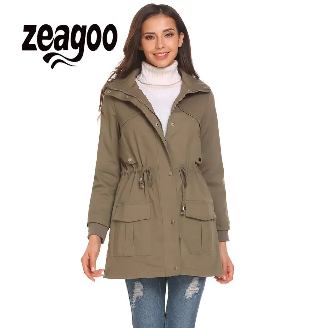 Zeagoo Женская куртка на молнии Повседневная Верхняя одежда со съемным капюшоном в