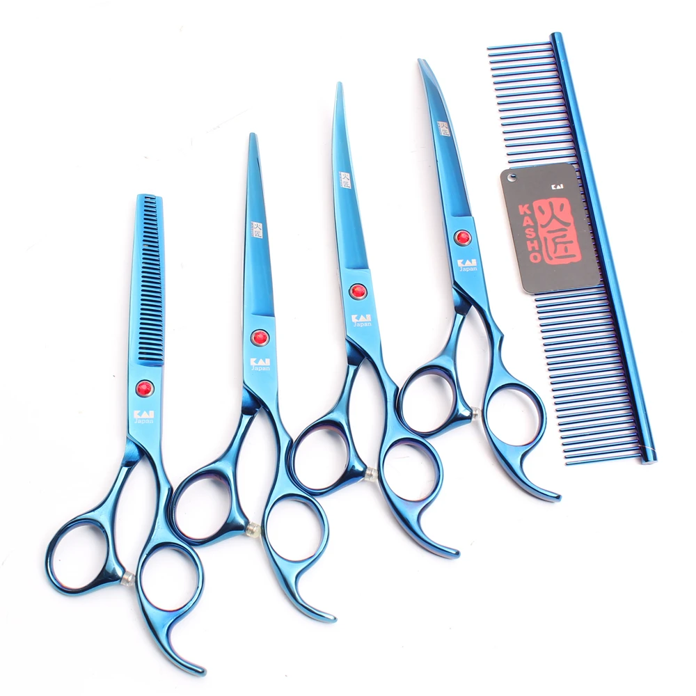 5Pcs Suit 7'' Japan 440C Kasho Blue Professional Cats Pets Grooming