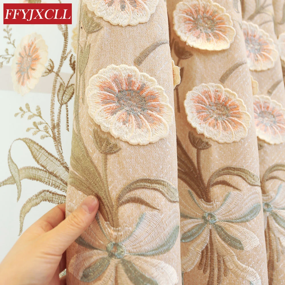 

Beige Simple Nordic Embroidered Curtains for living room Floral Curtains for bedroom Blackout Curtains Tulle Window Valance