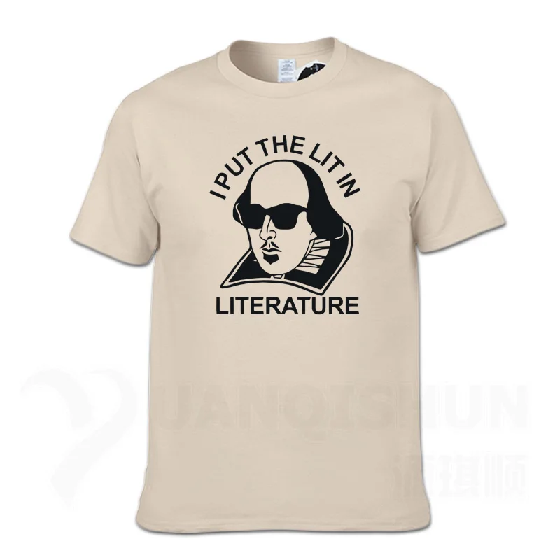 Хипстерская одежда по аниме Harajuku Мужская футболка I Put The Lit In Literature Модные мужские топы бутик 16 цветов хлопковая Футболка Poleras Hombre - Цвет: Sand color