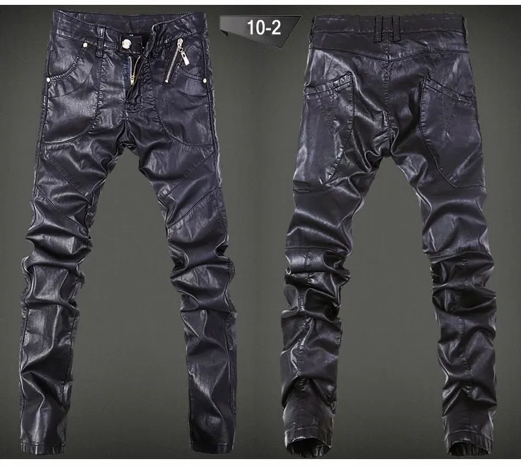 MIXCUBIC, модные обтягивающие кожаные брюки с черепом, мужские повседневные обтягивающие кожаные брюки с отворотом, Мужские штаны, 28-36