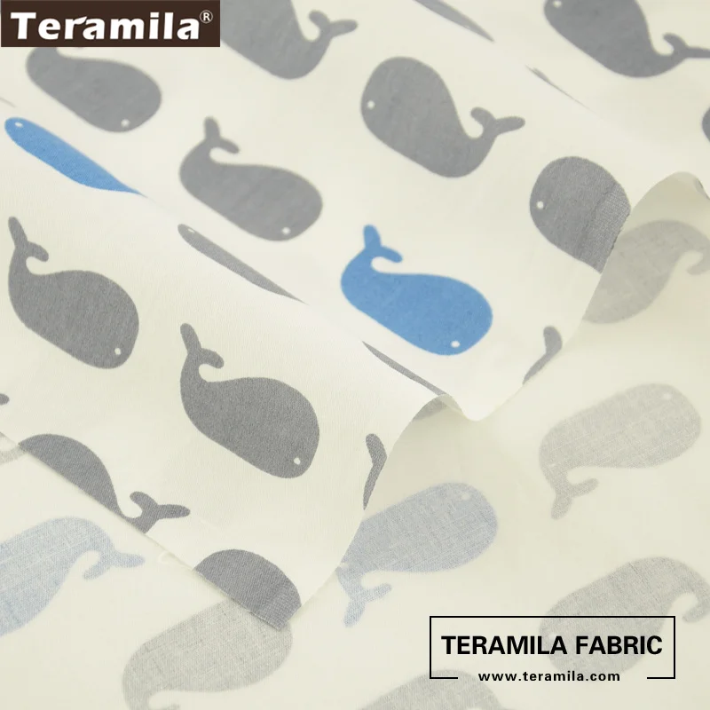 Teramila Fabrics Cotton Twill Tissue Printed Cartoon Blue and Grey Whale Patterns Textile Clothing Bedding Dolls Decoration