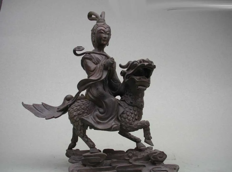 

Tibet Absolute pure bronze Kwan-yin Goddess Riding Dragon kylin Buddha Statue FREE Shipping