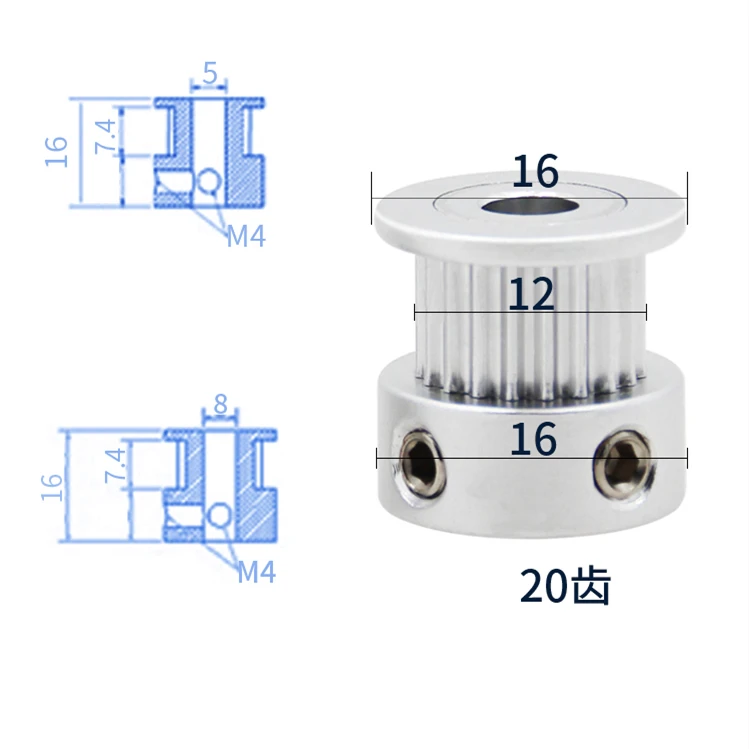 1Pcs Aluminum GT2 6mm Width 20 Tooth Teeth 2GT Timing Drive Pulley Pully Wheels Gear For 3D Printer Bore=4mm/5mm/6.35mm/8mm