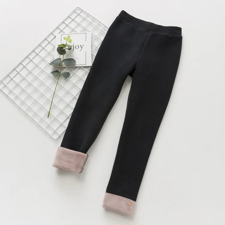 Леггинсы для девочек г. новые весенние детские хлопковые бархатные леггинсы для девочек плотные повседневные брюки для девочек зимняя одежда для маленьких девочек - Цвет: Черный