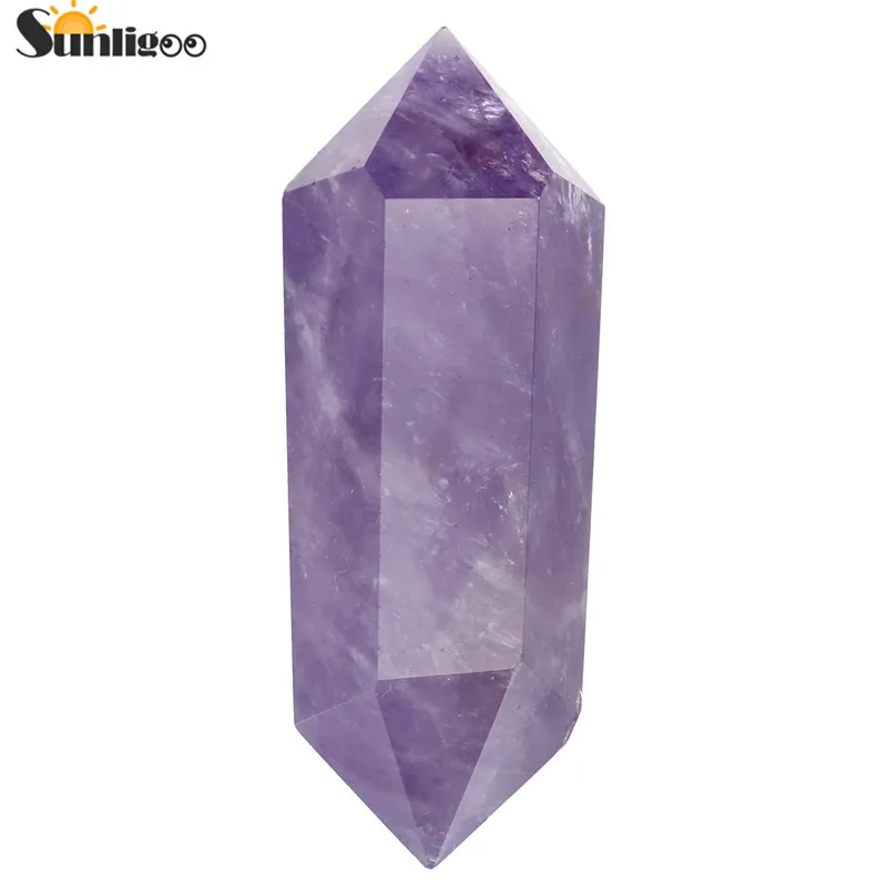 

Sunligoo 1pc Newest Self Standing 6 Facet Natural Polished Tumbled Double Point Amethyst Crystal Point Wand 70-85mm With Box